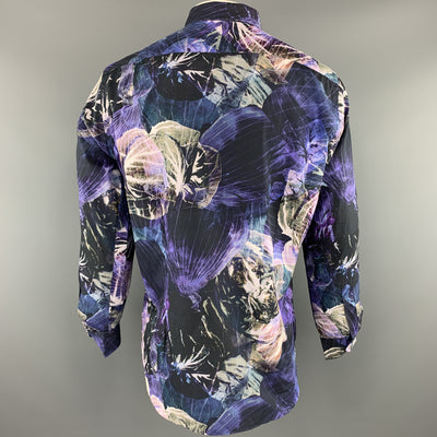 ETRO Size L Print Black & Purple Cotton Button Up Long Sleeve Shirt