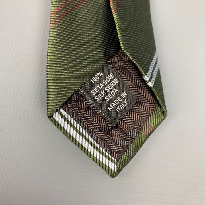 ERMENEGILDO ZEGNA Green & Red Stripe Silk Tie