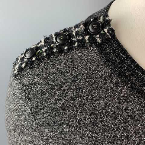 CHANEL Size 14 Silver Knitted Textured Wool Blend Shift Dress