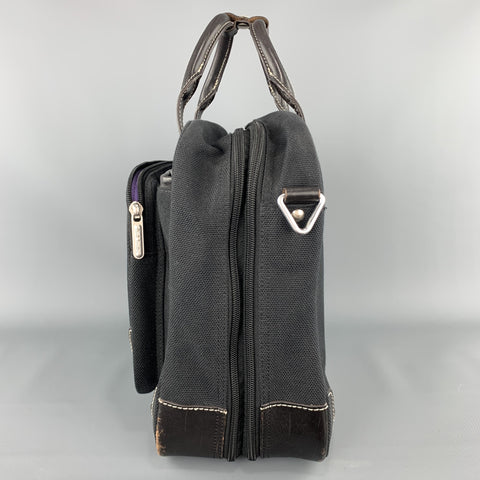 PAUL SMITH Contrast Stitch Black Canvas Leather Trim Work Bag