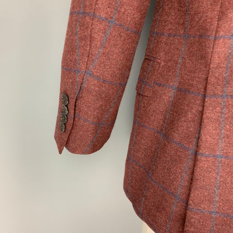 ERMENEGILDO ZEGNA Size 40 Burgundy Navy Window Pane Cashmere Sport Coat
