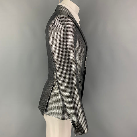 DSQUARED2 Size 36 Silver Checkered Polyester / Silk Peak Lapel Sport Coat
