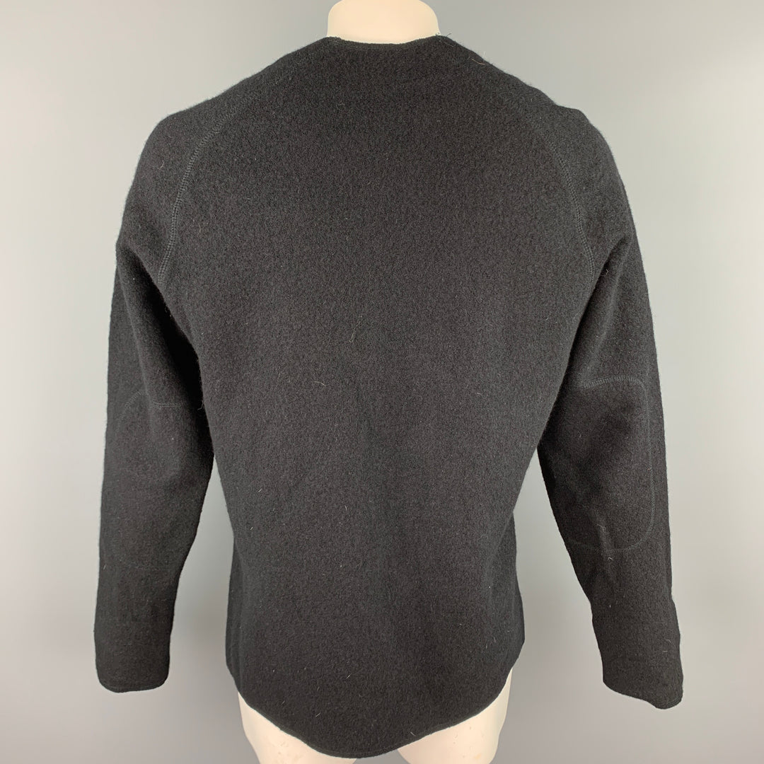 RYAN ROBERTS Taille XL Pull à col en V en laine texturée noire