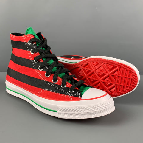 CONVERSE x DENIM TEARS Size 8.5 Black Red Stripe Canvas High Top Sneakers