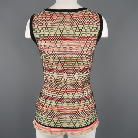 M MISSONI Size 14 Pink Green & Black Wool Blend Shell Vest Top
