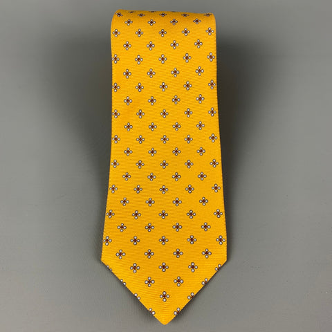 KITON Yellow Light Blue Abstract Floral Silk Tie