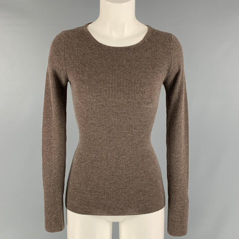 PLY CASHMERE Taille S Pull à manches longues côtelé en cachemire marron