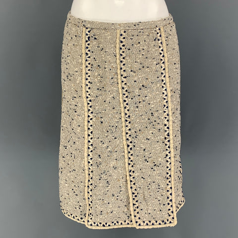 OSCAR DE LA RENTA Size 12 Beige Blue Cotton Tulip Skirt