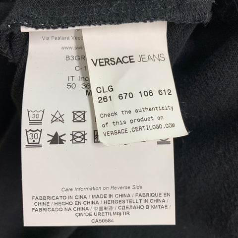 VERSACE JEANS Size M Black Blue Leaves Cotton Short Sleeve Polo