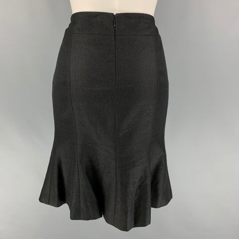 CHANEL AL719 05C Size 4 Black Linen Trumpet Skirt