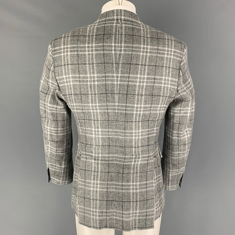 BLACK FLEECE Size 40 Light Grey Plaid Silk Blend Sport Coat