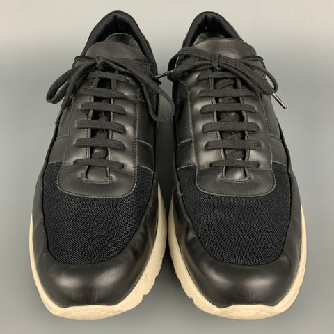 COMMON PROJECTS Size 12 Black & White Mixed Materials Leather Lace Up Sneakers