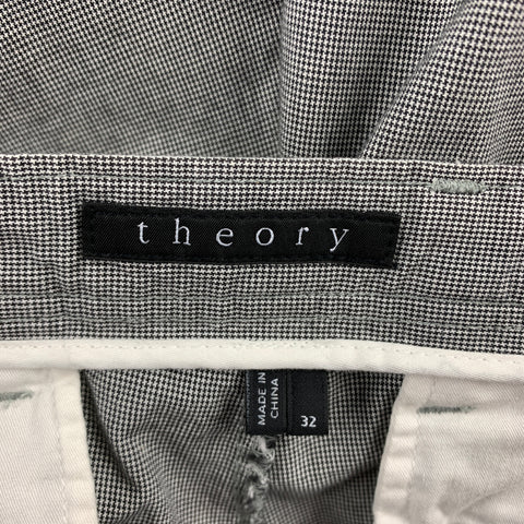 THEORY Size 32 Gray Houndstooth Cotton Zip Fly Shorts