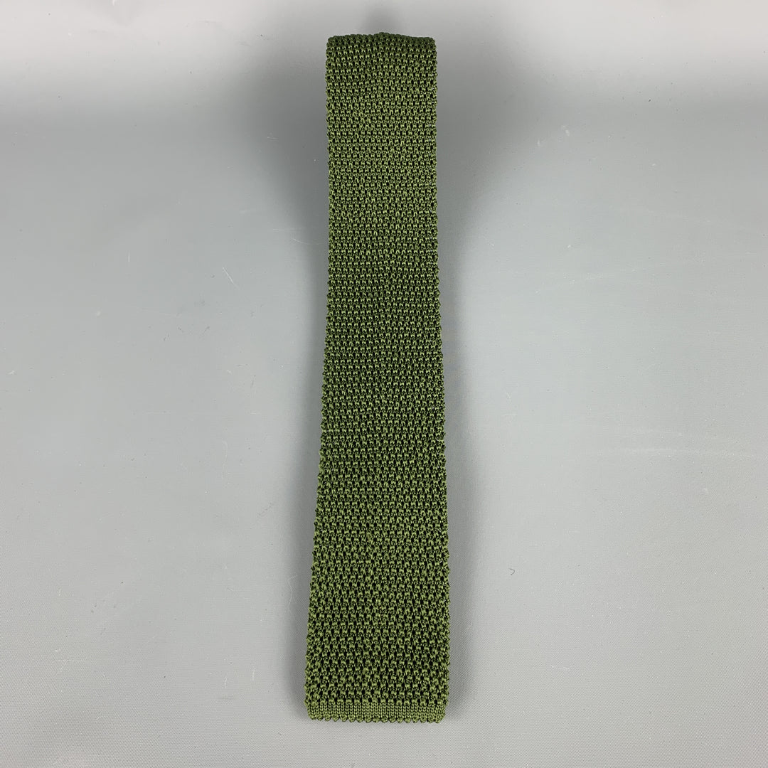 CHARVET Corbata de punto de seda verde oliva