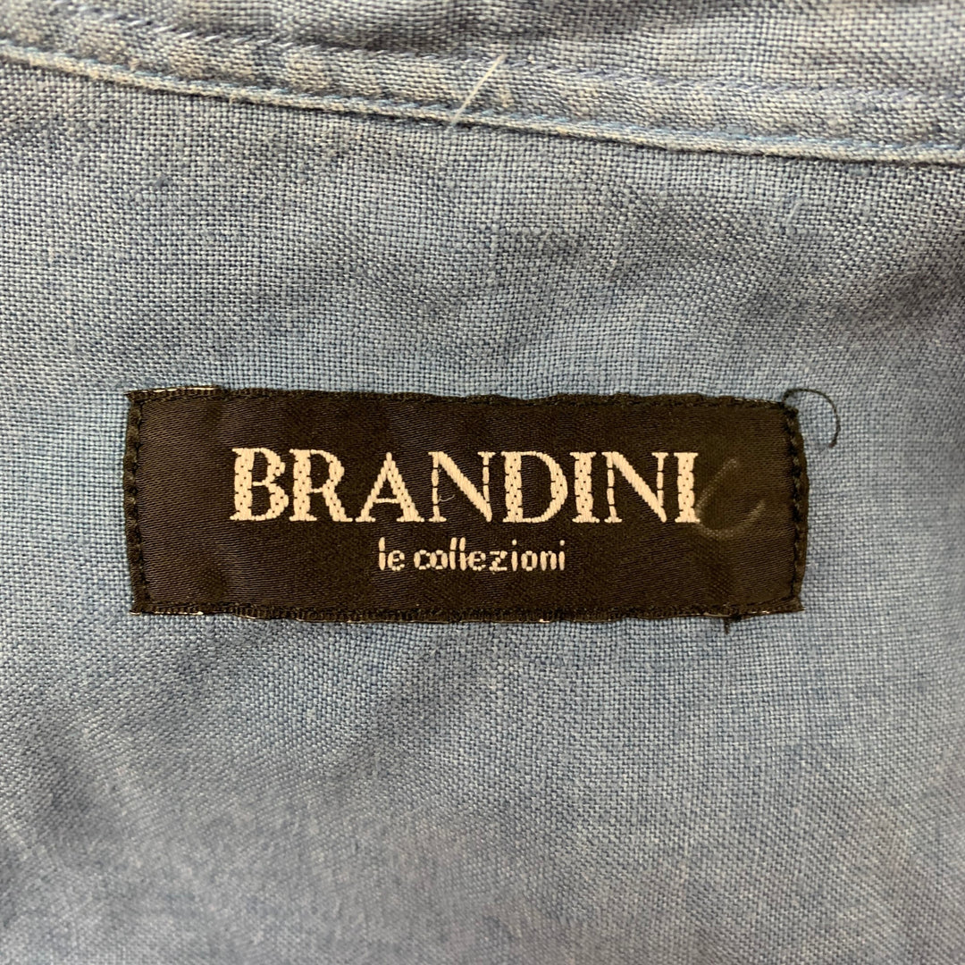 BRANDINI Size S Blue Linen Short Sleeve Shirt
