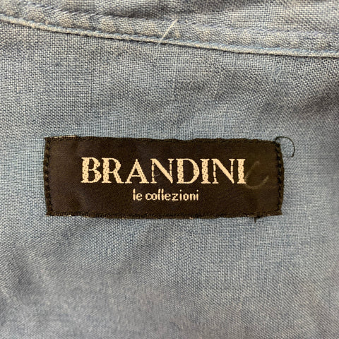 BRANDINI Size S Blue Linen Short Sleeve Shirt
