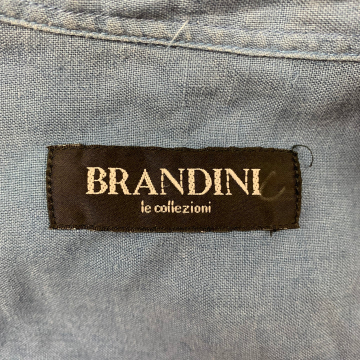 BRANDINI Size S Blue Linen Short Sleeve Shirt