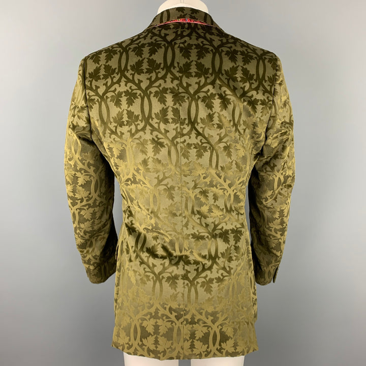 TED BAKER Size 38 Regular Olive Jacquard Cotton Velvet Notch Lapel Sport Coat