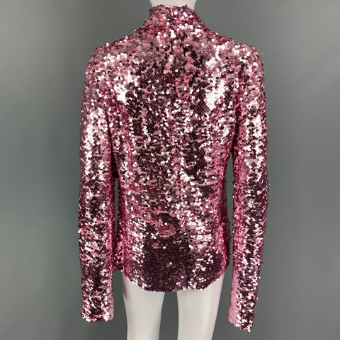 MSGM Size M Pink Viscose Sequined High Collar Dress Top