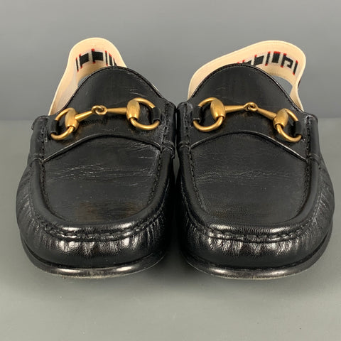 GUCCI Size 6 Black Solid Leather  Loafers