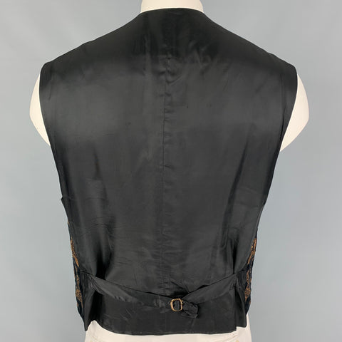 Vintage BYBLOS Size 42 Black Gold Embroidery Wool Buttoned Vest
