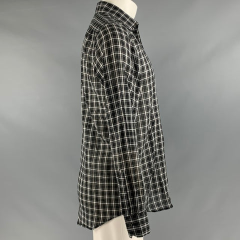 PAUL SMITH Size M Black White Plaid Cotton Long Sleeve Shirt