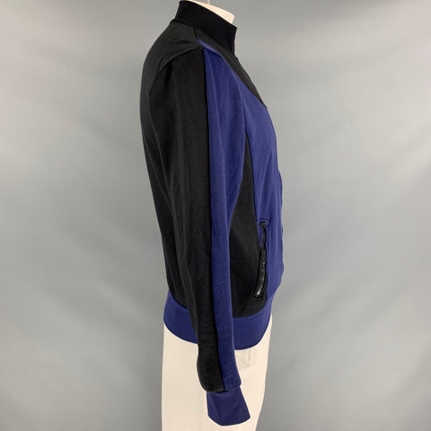 MAISON MARGIELA Size 42 Black & Blue Color Block Cotton / Nylon Zip Up Sweatshirt