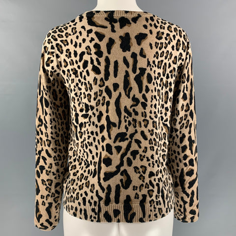 ATM Talla S Jersey con cuello en pico y estampado animal de algodón y cachemira beige y marrón