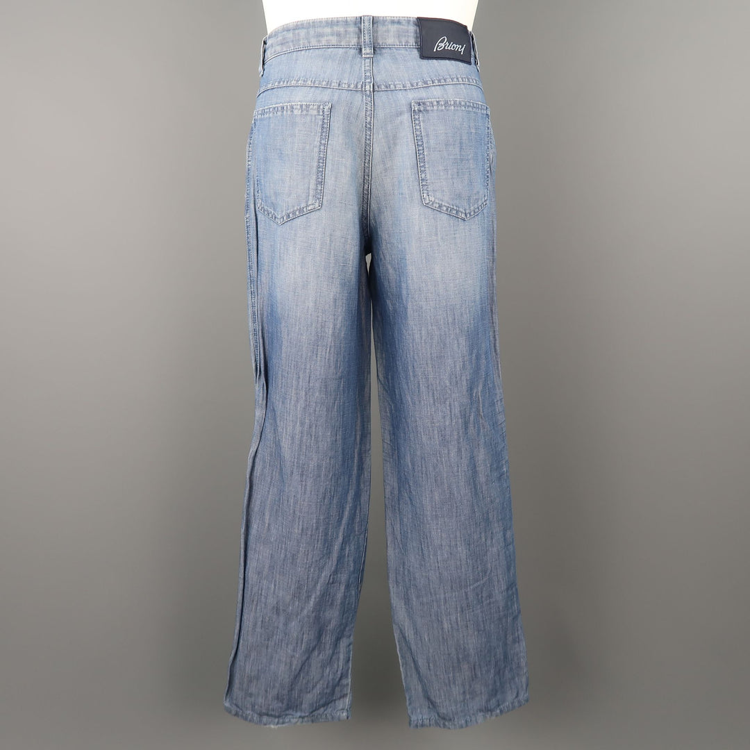 BRIONI Taille 32 x 30 Bleu Léger Coton / Lin Jean Droit