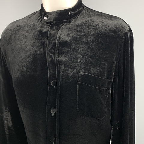 JEAN PAUL GAULTIER Size 10 Black Silk Blend Velour Band Collar Dress Top