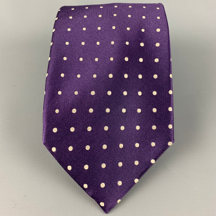 GIORGIO ARMANI Purple White Dots Silk Satin Tie