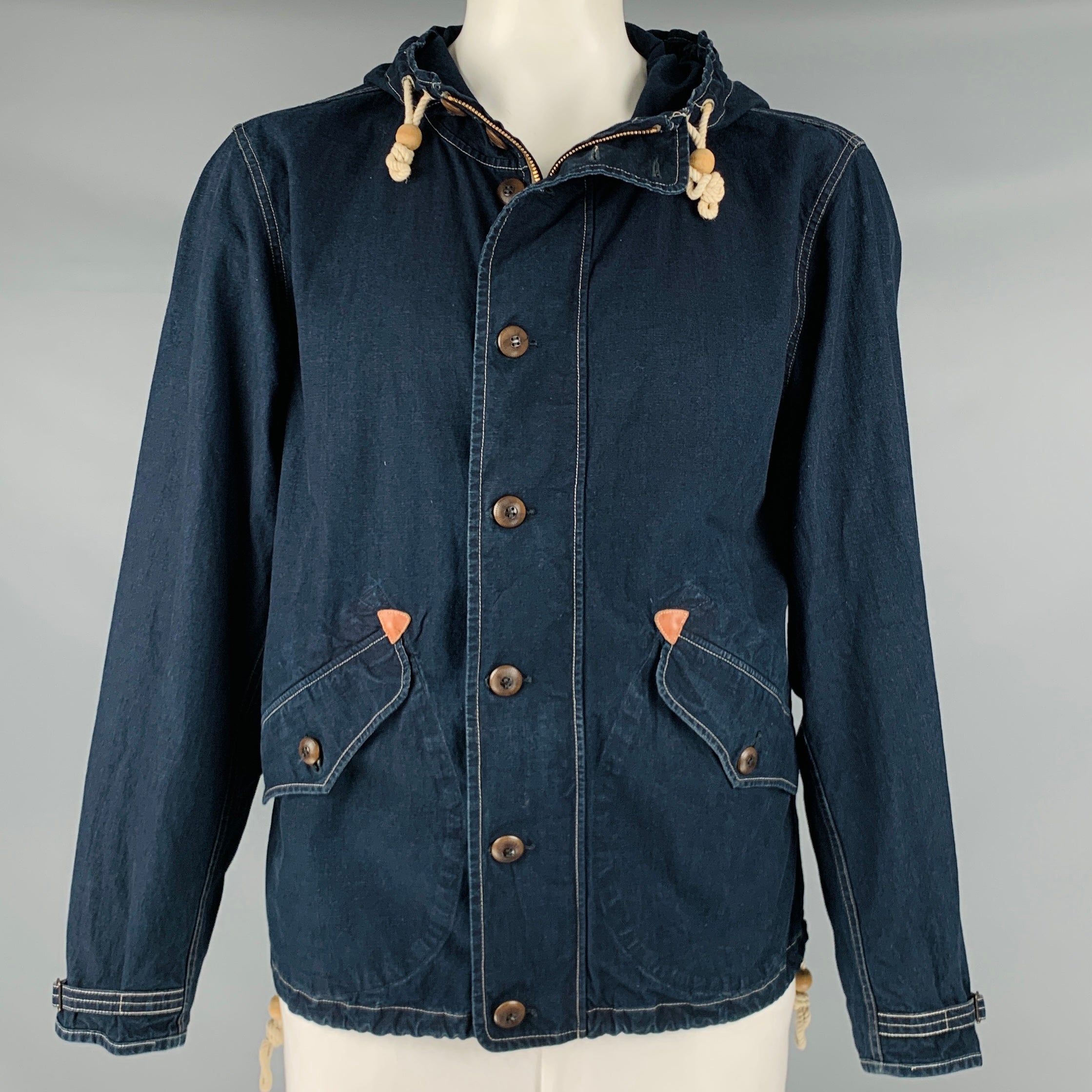 RRL by RALPH LAUREN Size L Indigo Cotton Hooded Jacket – Sui