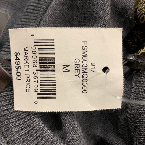 ROBERTO CAVALLI Size M Grey Embroidery Wool Crew-Neck Pullover