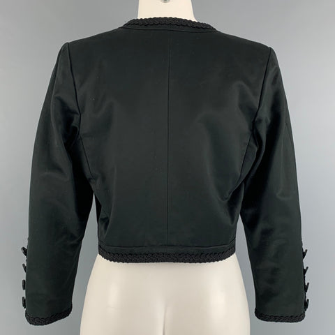 YVES SAINT LAURENT RIVE GAUCHE Size 8 Black Cotton Ribbon Jacket Blazer