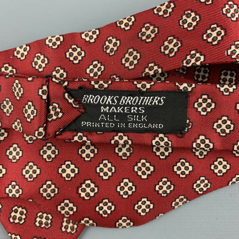 BROOKS BROTHERS Burgundy Beige Print Silk Bow Tie