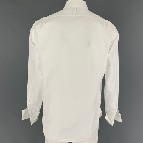 RALPH LAUREN Purple Label Size L White Cotton Tuxedo Long Sleeve Shirt