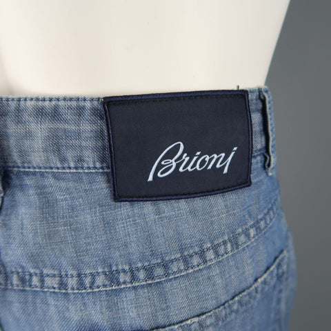 BRIONI Size 32 x 30 Blue Light Weight Cotton / Linen Straight Leg Jeans