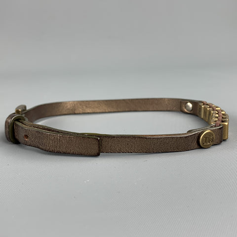 CELINE Gold Leather Metal Alphabet Block Bead Double Wrap Bracelet
