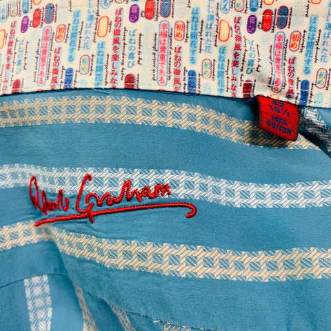 ROBERT GRAHAM Size L Blue White Stripe Cotton Long Sleeve Shirt