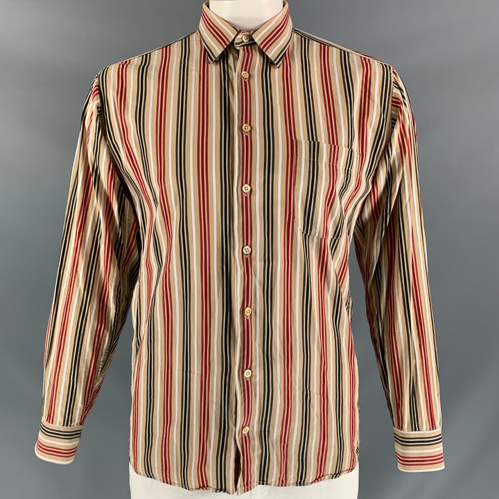 BURBERRY LONDON Size L Beige Red Stripe  Button Down Long Sleeve Shirt