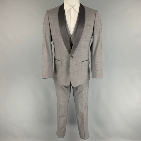DOLCE & GABBANA Size 38 Grey Wool Blend Shawl Collar 3 Piece Tuxedo Suit