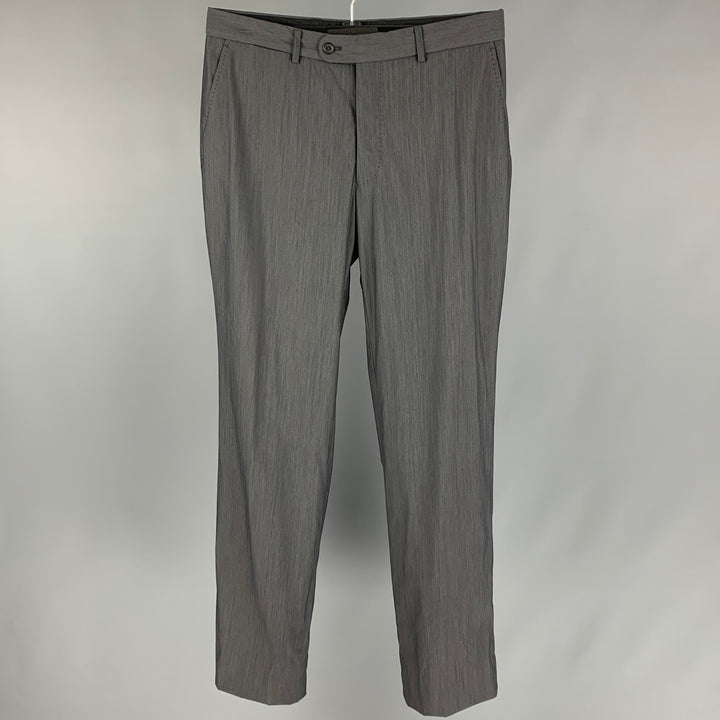 ARMAND BASI Size 32 Grey Stripe Wool Blend Flat Front Dress Pants