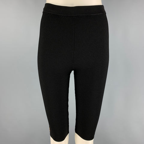 SAINT LAURENT Short Rider Côtelé en Viscose Noir Taille S