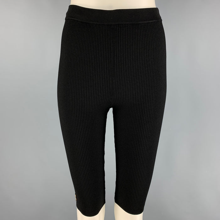 SAINT LAURENT Size S Black Viscose Ribbed Rider Shorts