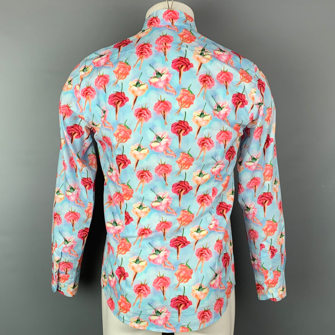 ETON Size S Blue & Pink Floral Cotton Button Down Long Sleeve Shirt