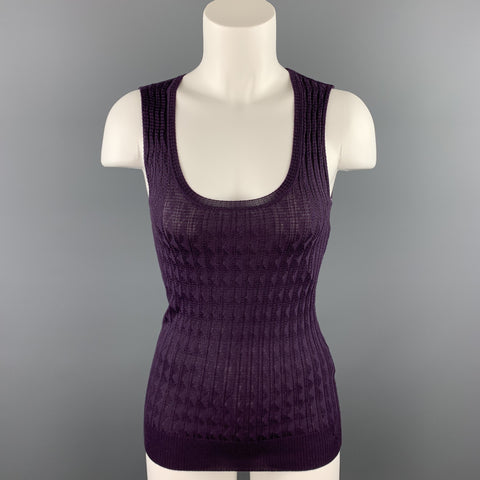 M MISSONI Taille 2 Haut sans manches décontracté en laine texturée tricotée violette / viscose