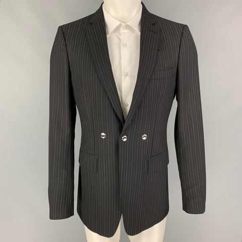BURBERRY Taille 40 Manteau de sport à revers cranté en laine et coton à rayures noires et grises