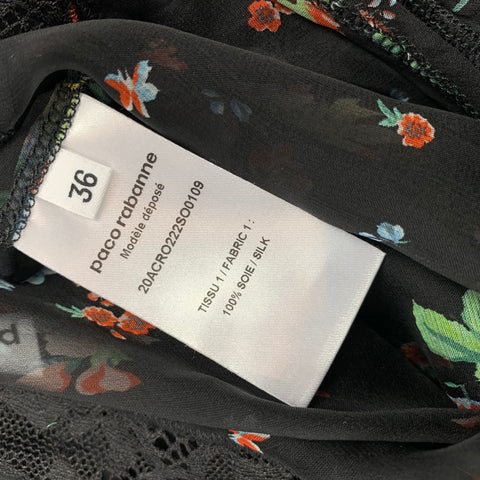 PACO RABANNE Size 4 Black Floral Lace Silk Maxi Dress