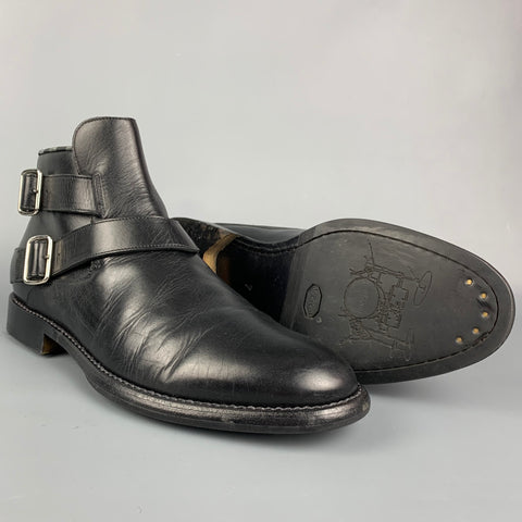 JUSTIN DEAKIN Size 7 Black Leather Double Buckle Ankle Boots