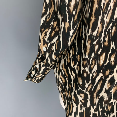 CALVIN KLEIN 205W39NYC Size S Black Brown Silk Leopard Nehru Collar Shirt